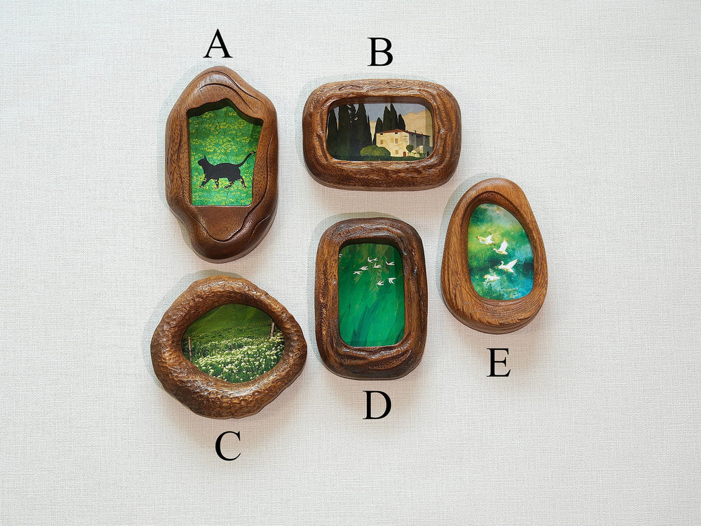 Handmade Solid Walnut Wood Wall Hanging Picture Frame Set with Artwork