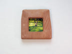 Large handmade solid wood picture frame with green forest artwork, front view.