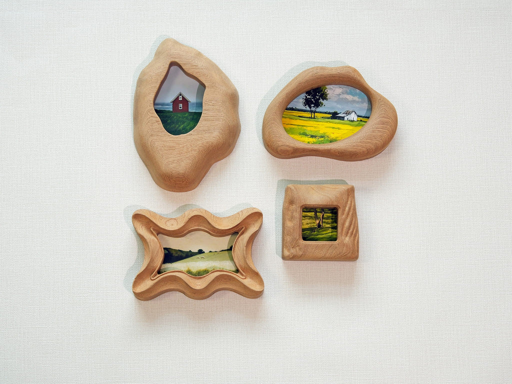 Handmade Solid Sapele Wood Wall Hanging Picture Frame Set with Artwork