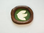 Large walnut wood wall art picture frame with dove artwork, front view.