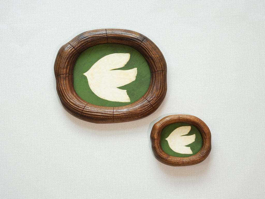 Large and Small Solid Walnut Wood Wall Hanging Picture Frame Set with Dove Artwork