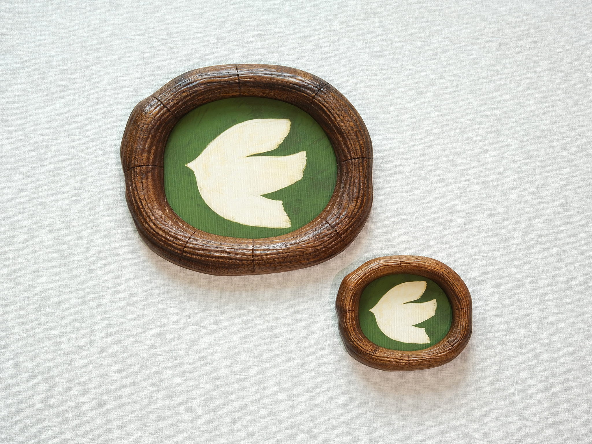Large and Small Solid Walnut Wood Wall Hanging Picture Frame Set with Dove Artwork