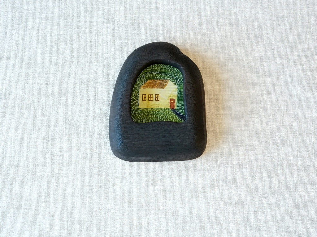 wooden wall art frame cherry wood small house illustration minimalist home decor