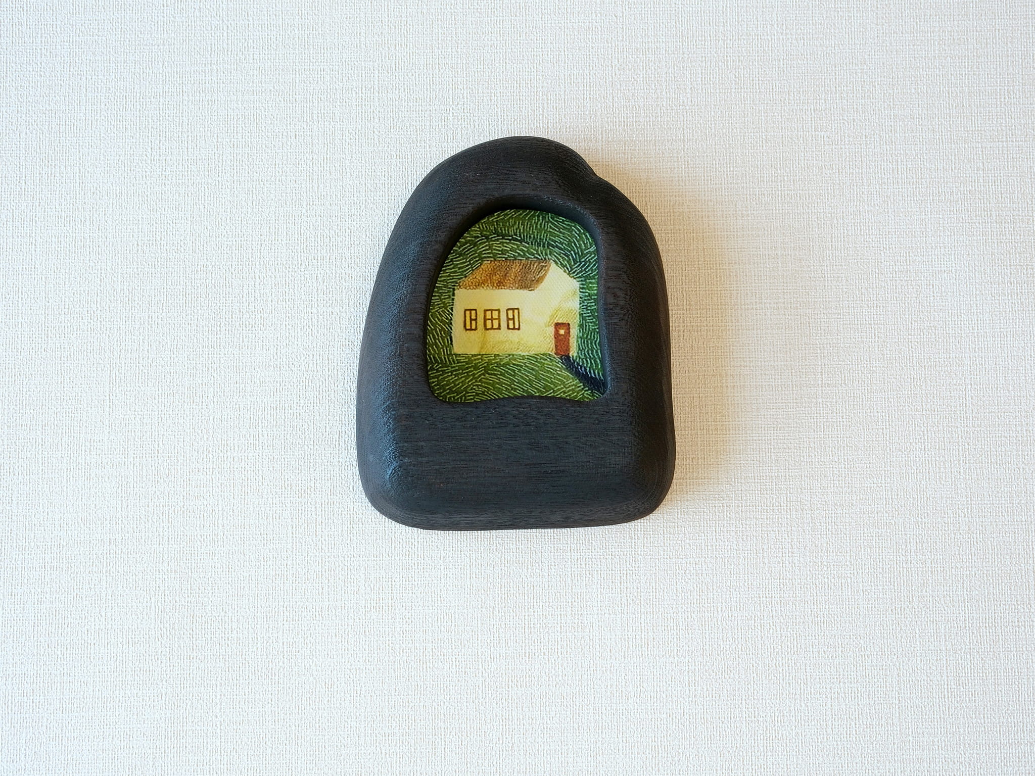 wooden wall art frame cherry wood small house illustration minimalist home decor
