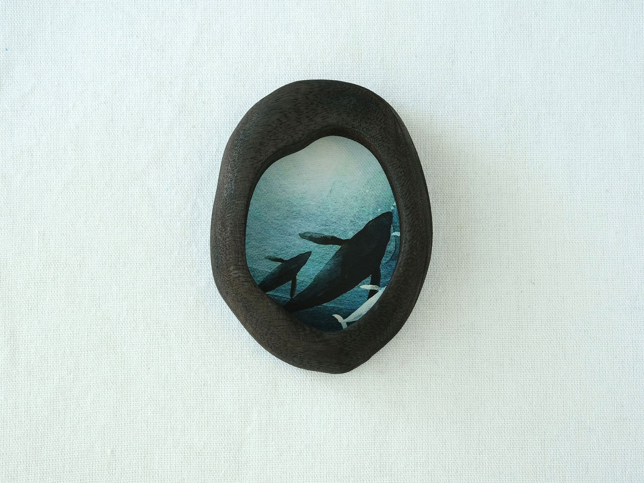 black walnut wood wall art frame ocean whale illustration handmade wall decor