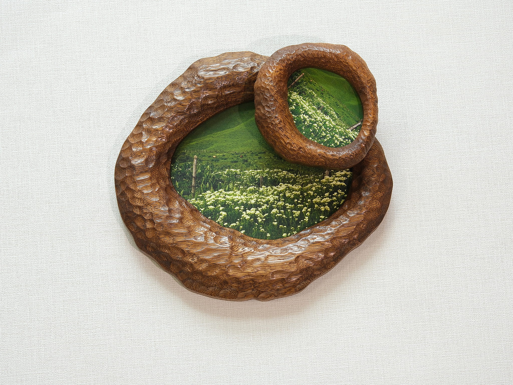Large and Small Solid Walnut Wood Wall Hanging Picture Frame Set – Lake Shapes