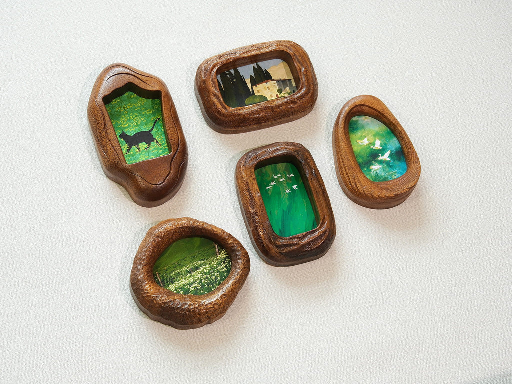 Handmade Solid Walnut Wood Wall Hanging Picture Frame Set with Artwork