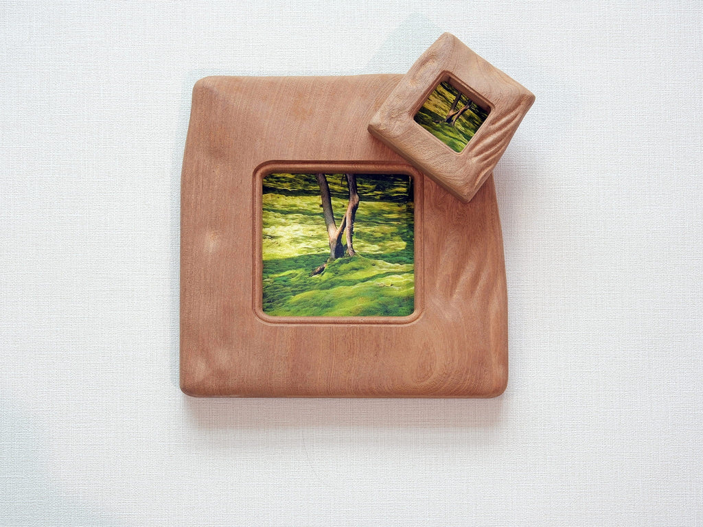 Large and Small Solid Wood Wall Hanging Picture Frame Set with Forest Artwork