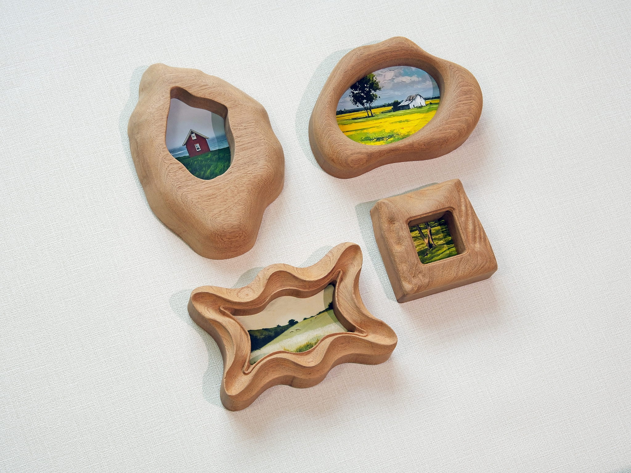 Handmade Solid Sapele Wood Wall Hanging Picture Frame Set with Artwork