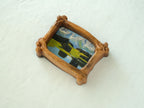 Handmade wooden forest art frame for desktop decor with green tree landscape miniature design.
