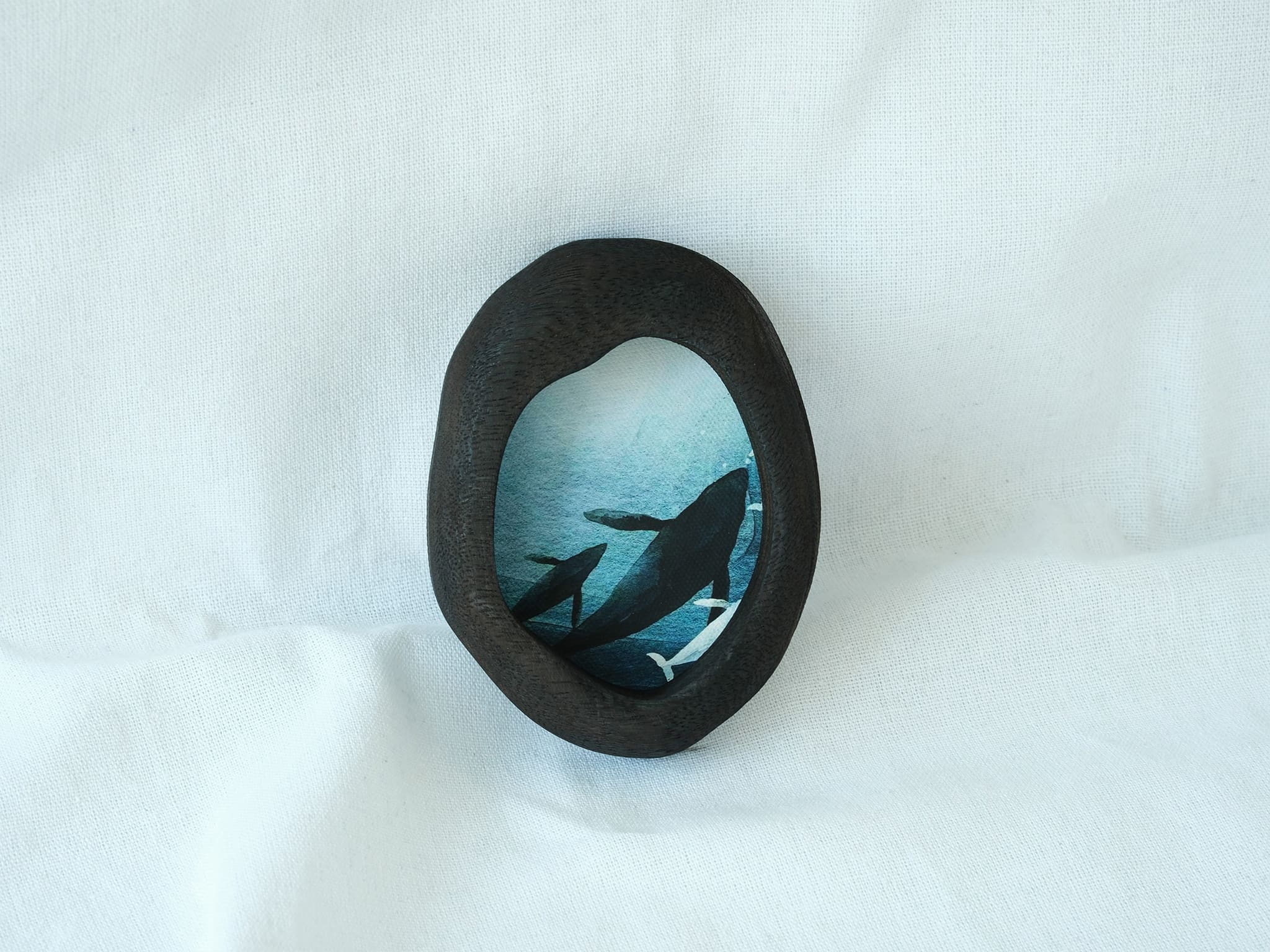 black walnut wood wall decor frame ocean whale artwork freestanding display minimalist home decor