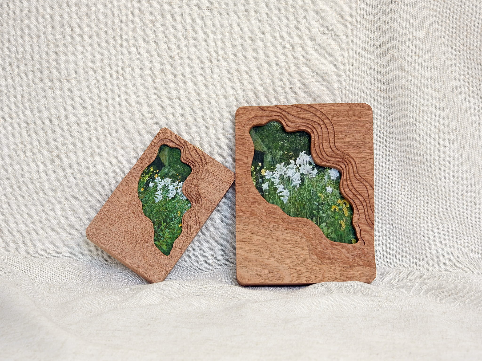Large and Small Solid Wood Wall Hanging Picture Frame Set - Flowing Stream