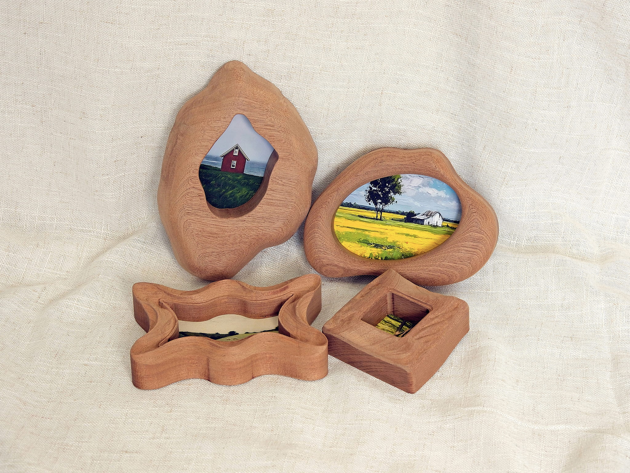Handmade Solid Sapele Wood Wall Hanging Picture Frame Set with Artwork