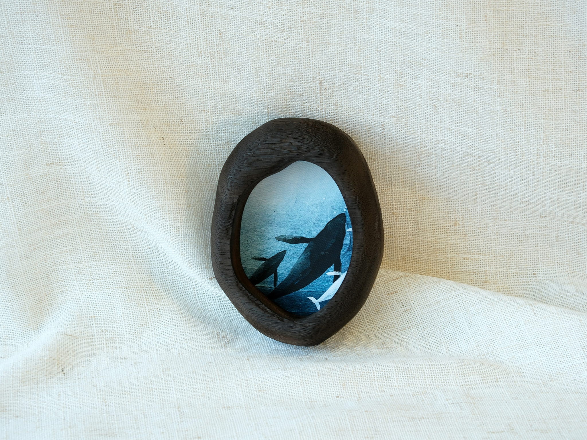 black walnut wood wall decor frame ocean whale artwork freestanding display minimalist home decor