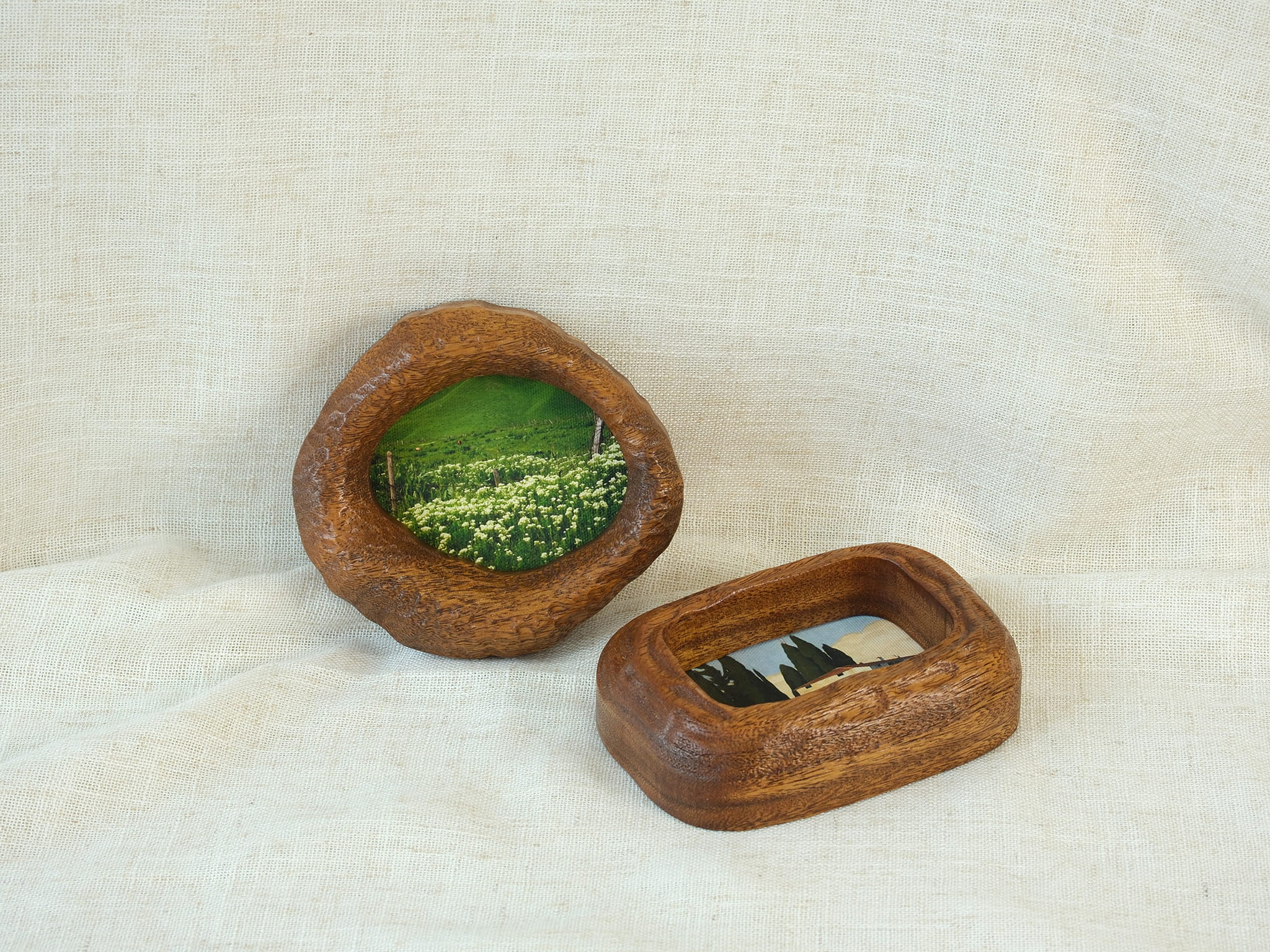Handcrafted Walnut Solid Wood Wall Hanging Picture Frame Set with Artwork