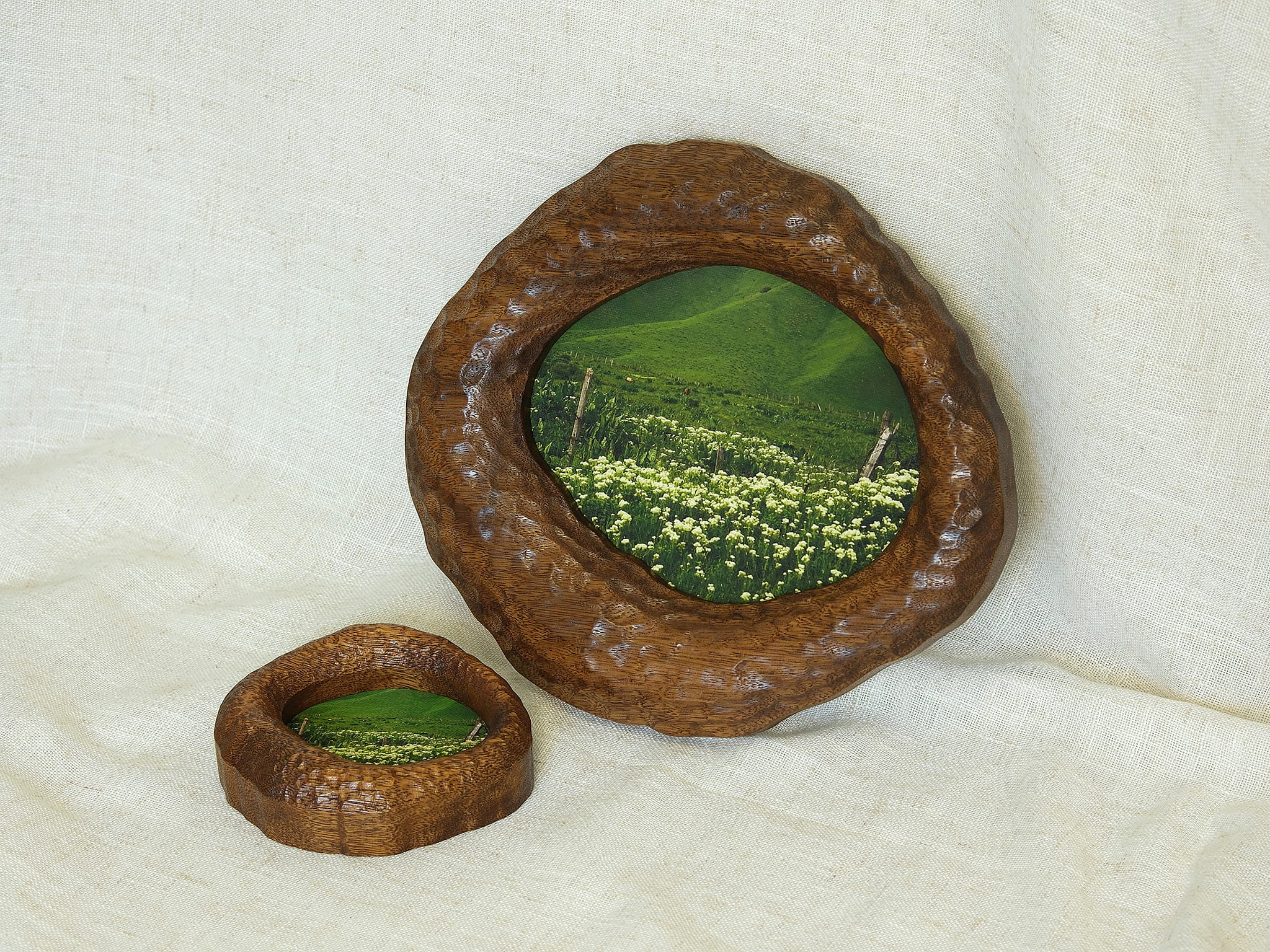 Large and Small Solid Walnut Wood Wall Hanging Picture Frame Set – Lake Shapes