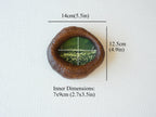 Size chart for the lake-shaped organic wood frame, specifying external dimensions of 14x12.5cm (5.5x4.9in) and inner artwork dimensions of 7x9cm (2.7x3.5in).
