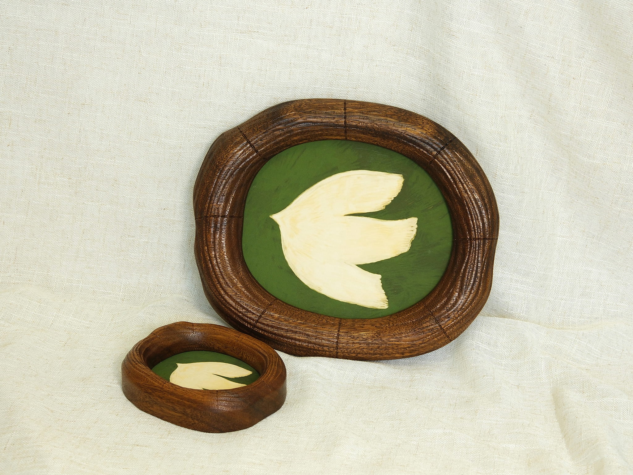 Large and Small Solid Walnut Wood Wall Hanging Picture Frame Set with Dove Artwork