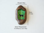 Size chart of the Irregular Organic solid wood frame, indicating external dimensions of 18x10cm (7.1x3.9in) and inner artwork dimensions of 5.5x9cm (2.2x3.5in).