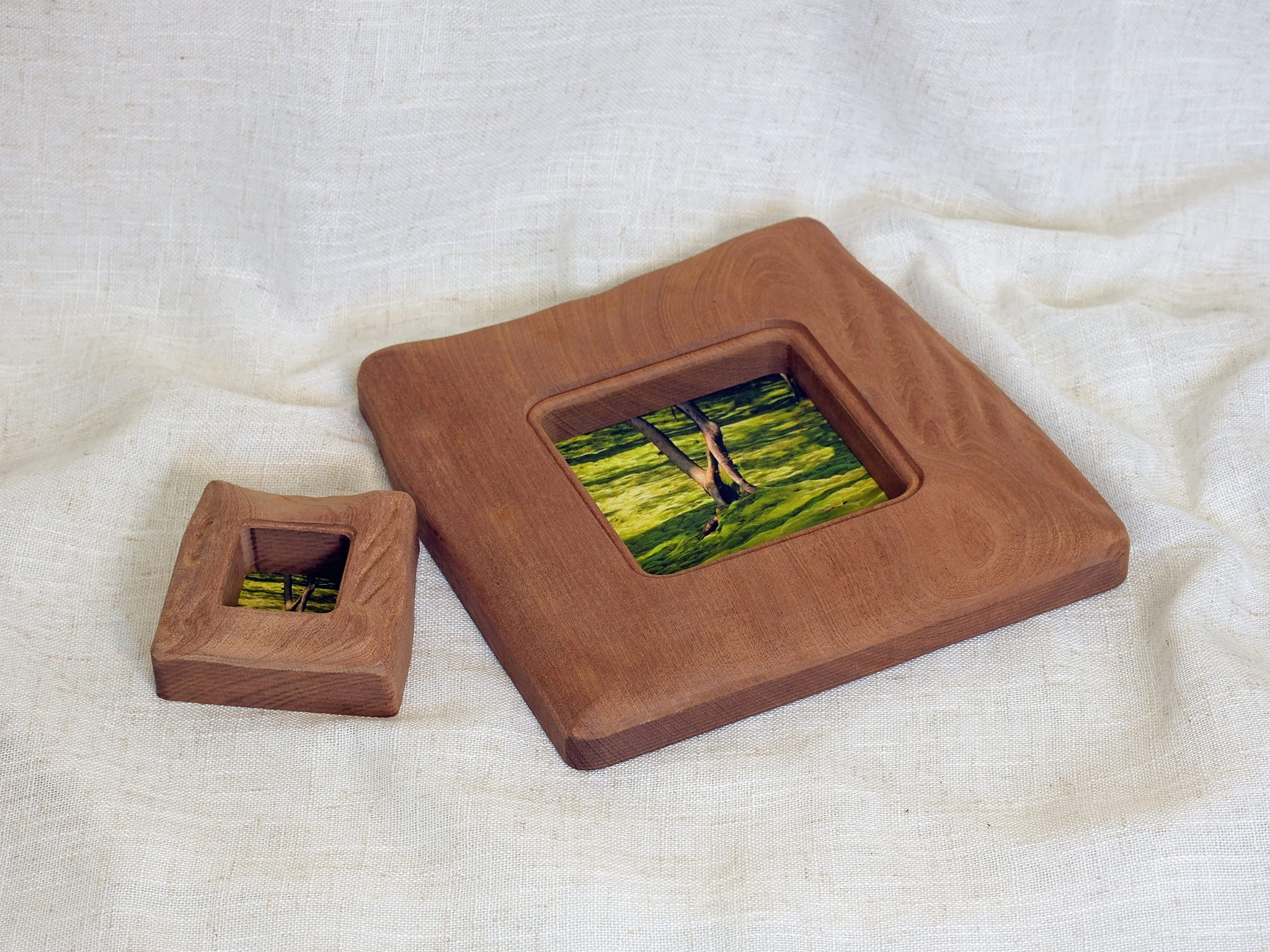 Large and Small Solid Wood Wall Hanging Picture Frame Set with Forest Artwork