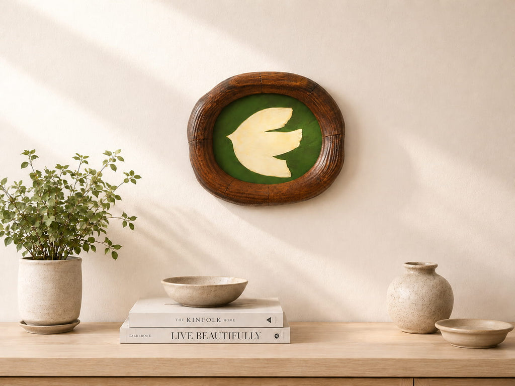 Large and Small Solid Walnut Wood Wall Hanging Picture Frame Set with Dove Artwork