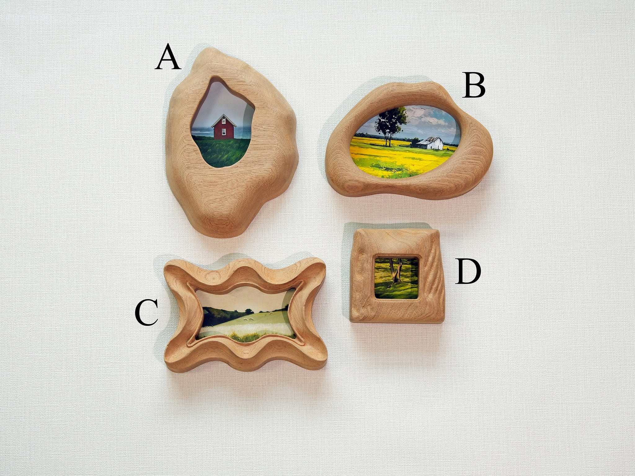 Handmade Solid Sapele Wood Wall Hanging Picture Frame Set with Artwork