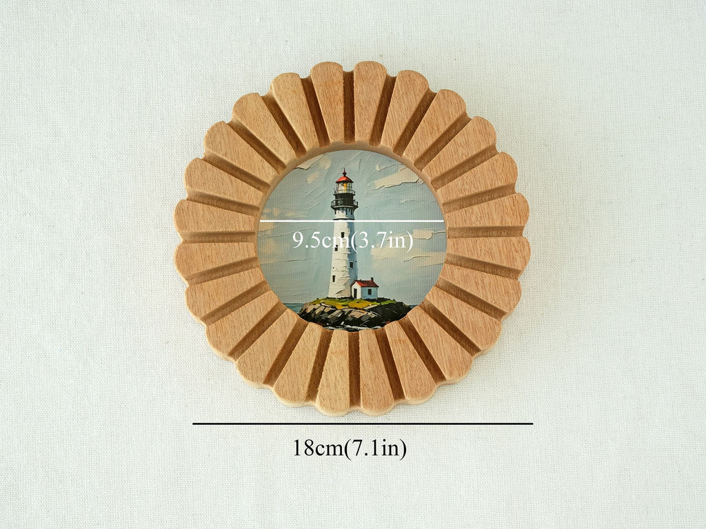 Size chart of the sunflower circular frame: 18cm (7.1in) total diameter with a 9.5cm (3.7in) inner display.